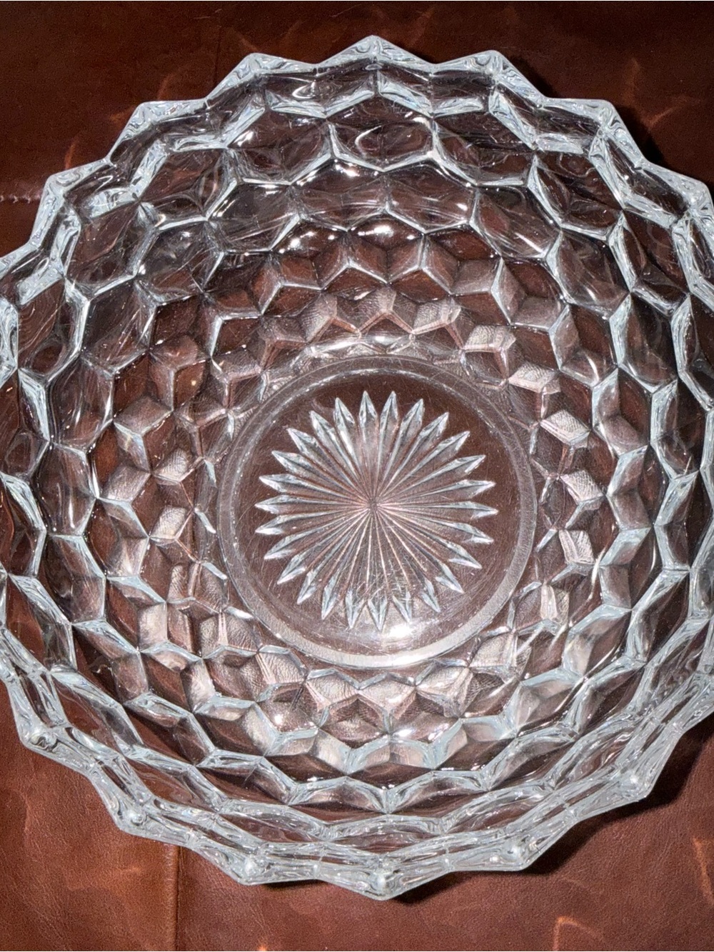Vintage Fostoria American #521 Regular Nappy Glass Serving Bowl Diamond Pattern